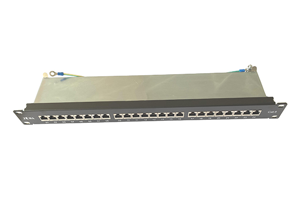 How does the CAT6 24-port quick-connect shielded patch panel optimize the stability of data network communication?